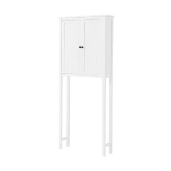 Dover Over the Toilet Hutch Bathroom Shelf with Two Doors and Two Towel Rods White - Alaterre Furniture image {3}