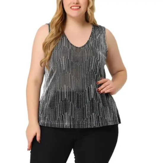 Agnes Orinda Women's Plus Size Sequin Glitter Gradient V Neck Camisoles image {6}