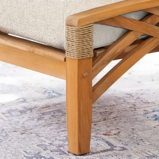 Cambridge Casual Carmel Teak Wood Patio Outdoor Ottoman with Tan Cushion image {4}