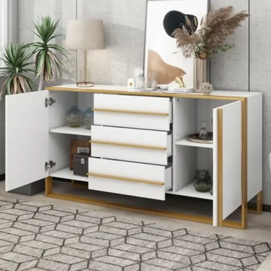Contemporary 59" Sideboard with Large Storage and Gold Metal Legs - ModernLuxe image {1}