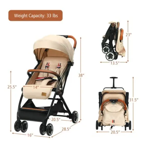 Infans Lightweight Baby Stroller Aluminium Frame w/ Net for Travel Beige image {6}