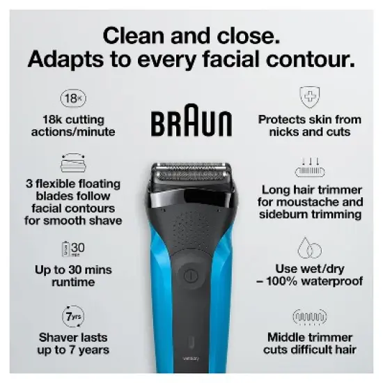 Braun Series 3-310s Men's Rechargeable Wet & Dry Electric Foil Shaver image {2}