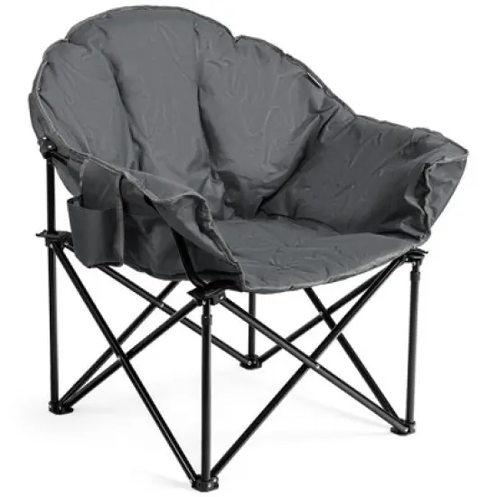 Costway Folding Camping Moon Padded Chair with Carry Bag Cup Holder Portable Navy\ Brown\Grey image {5}