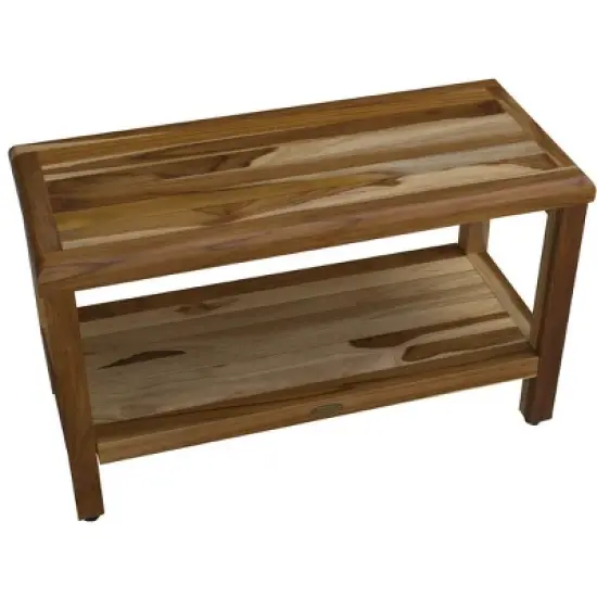 EcoDecors&reg; Eleganto&reg; 30" Teak Wood Shower Bench with Shelf in EarthyTeak Finish image {2}