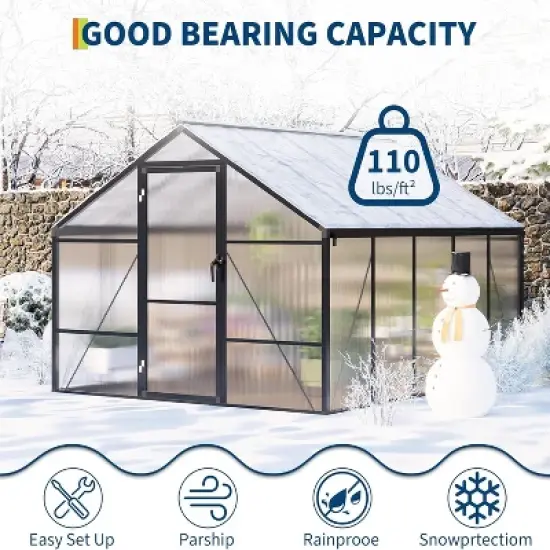 GustoWave 8&times;10 ft Large Walk-In Polycarbonate Greenhouse，for Outside Garden Backyard, Patio, Lawn image {6}