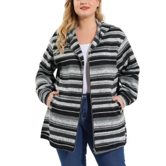 Agnes Orinda Women's Plus Size Zip Up Knit Stripe Printed Long Sleeve Boho Bohemian Hoodies Jackets image {8}