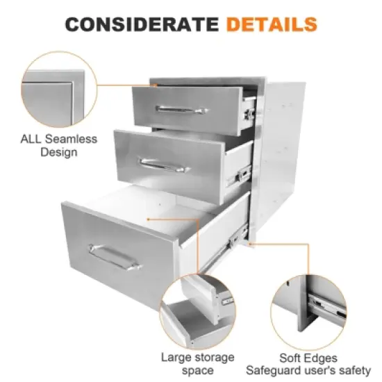 18W x 23H x 23D Inch Outdoor Kitchen Stainless Steel Double Access Drawers Combo for BBQ Island or Grill Station image {4}