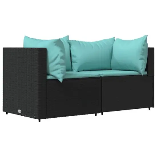 vidaXL Patio Lounge Set Black, Water blue image {2}