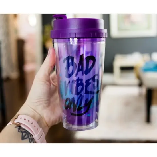 Silver Buffalo Disney Villains "Bad Vibes Only" Double-Walled Plastic Tumbler | Holds 16 Ounces image {3}