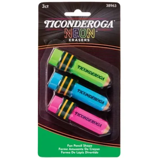 Ticonderoga&reg; Pencil Shaped Neon Erasers, 3 Per Pack, 6 Packs image {2}