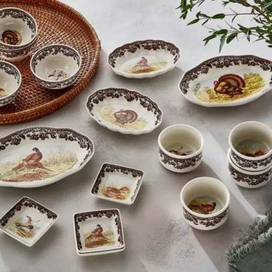 Spode Woodland Set of 4 Square Dishes, 3" - Dip Bowls - Assorted Animal Designs, Porcelain Ceramic Hunting-Themed, Microwave & Dishwasher Safe image {5}