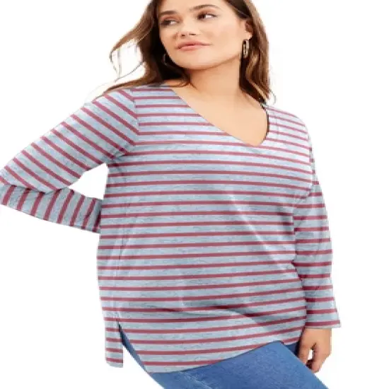 June + Vie by Roaman's Women&rsquo;s Plus Size Long-Sleeve V-Neck One + Only Tunic image {13}