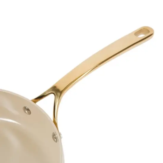 Bloomhouse 10 Inch Heavy Duty Aluminum Premium PFA Free Ceramic Nonstick Saute/Deep Frying Pan Skillet with Lid - Linen White with Gold Handle image {6}