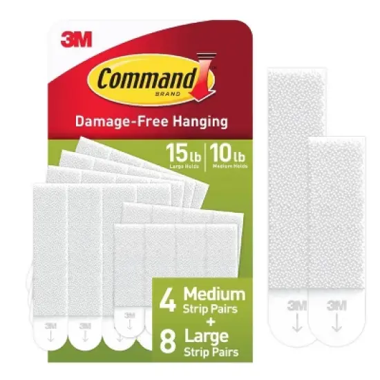 Command 4 Sets of Medium/8 Sets of Large And Medium Sized Picture Hanging Strips White: Wall Sticky Frame Mounting Kit image {12}