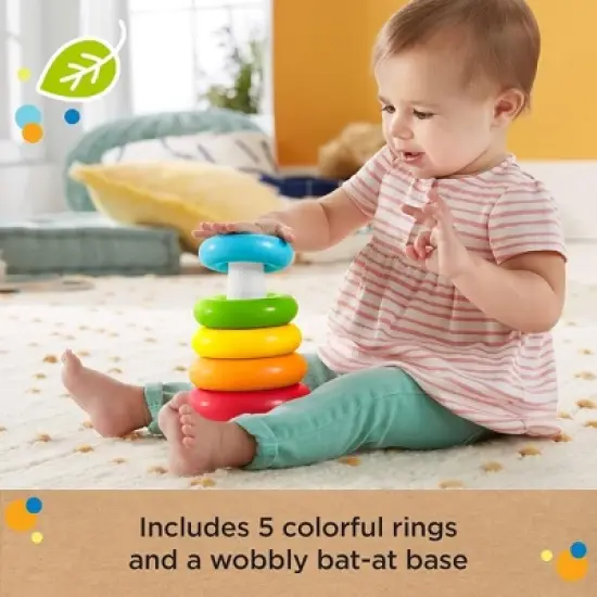 Fisher-Price Baby Stacking Toy Rock-A-Stack Rings with Roly-Poly Base, Made with Plant-Based Materials image {3}
