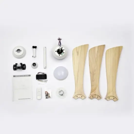 52" Modern Industrial Wooden Ceiling Fan with Light Kit & Remote Control &ndash; Reversible Blades for Year-Round Comfort, Adjustable Height, White/Wood image {7}