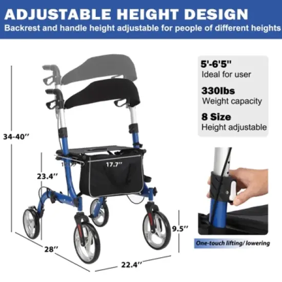 Walker for Seniors, Rollator Walker with Seat, Lightweight Aluminum Walkers with Backrest, Outdoor Rolling Walker Foldable for Seniors image {2}