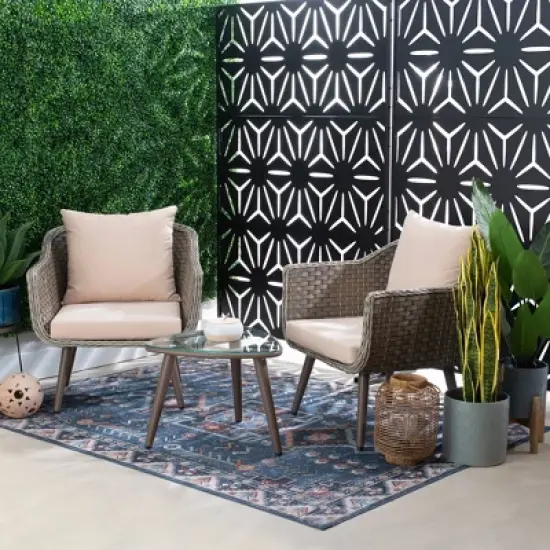 3pc Bertram Outdoor Wicker Conversation Set Gray - Linon image {1}