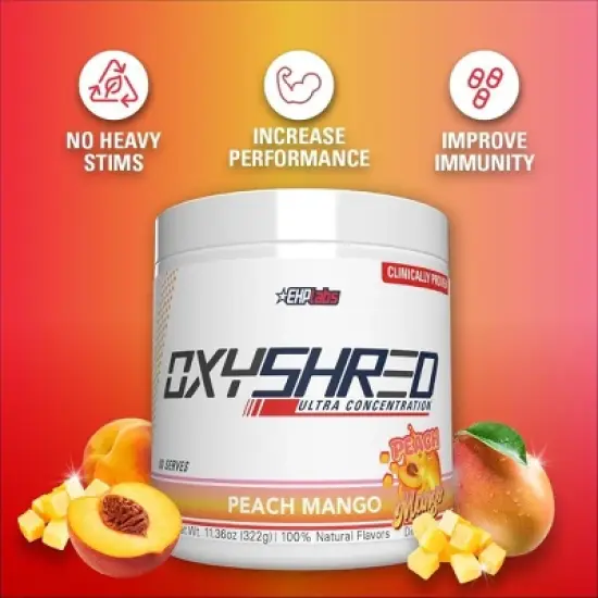 EHPlabs OxyShred Thermogenic Fat Burner - Pre-Workout Powder w/ L-Glutamine, L-Carnitine, Metabolism Booster, Weight Loss - Peach Mango, 60 Servings image {3}