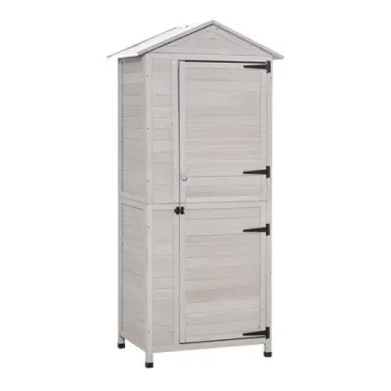 Outsunny 35.5" x 24.75" x 78.75" Wooden Storage Shed Cabinet, Outdoor Tool Shed Organizer with 3 Shelves Handle Magnetic Latch Foot Pad, Light Gray image {6}