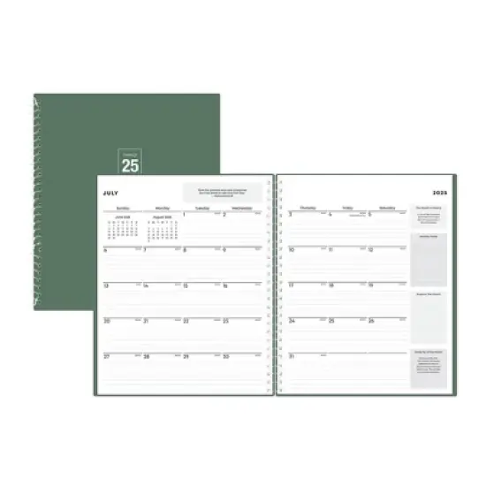 Blue Sky 8"x10" 2025-2026 Weekly/Monthly Student Spiral Planner Spiral Fern Green image {3}