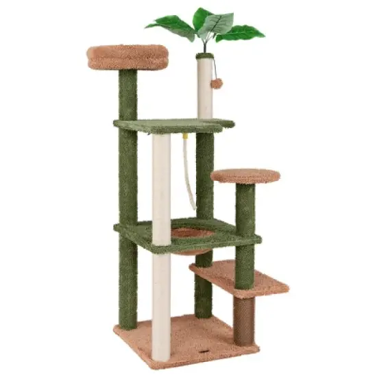 Tangkula 60" Cat Tree for Indoor Cats Cute Cat Tower w/ Sisal Scratching Posts & Rope image {9}