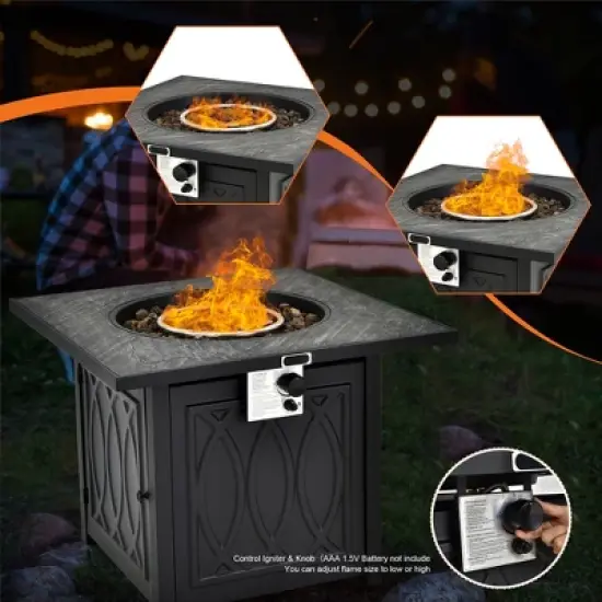 Costway 32'' Propane Fire Pit Table Square Tabletop w/Lava Rocks Cover 50,000 BTU image {9}