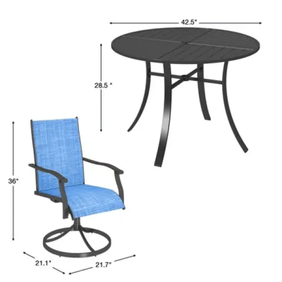 EROMMY 5 Piece Patio Dining Set, Outdoor Dining Table And Chairs Set For 4, 4 Swivel Chairs, 1 Iron Round Table With Adjustable Umbrella Hole image {1}