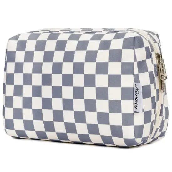 Narwey Checkered Makeup Bag Travel Cosmetic Bag Organizer Toiletry Bag image {3}