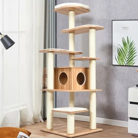 Costway 69" Modern Cat Tree Multi-layer Kitten Activity Tower w/ Removable Soft Mat image {2}
