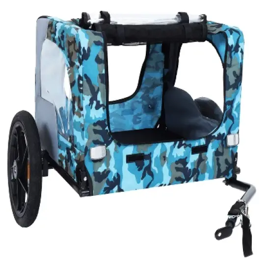 DOMETOUR Collapsible Pet Bike Trailer with 16-Inch Wheels & Hitch Blue+Grey image {5}