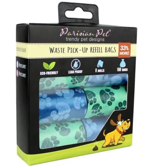 Parisian Pet 'Blue Green Paws' Waste Bags for Dogs & Cats - Durable, Leak-Proof Pet Waste Bags, Green and Blue Paws Design image {2}