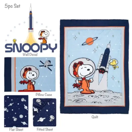 Bedtime Originals Astronaut Snoopy 5-Piece Navy/Blue Space Toddler Bedding Set image {1}