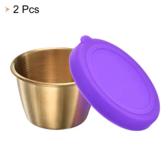 Unique Bargains Stainless Steel Salad Dressing Purple Bowls with Lids image {2}