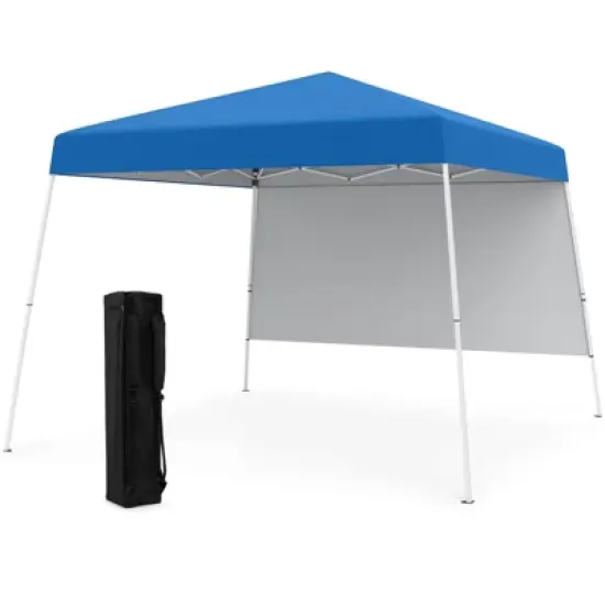 Costway 10 X 10FT Pop up Canopy Tent with 1 Sidewall, Portable Backpack, 4 Stakes Slant Leg Blue/White/Pinl/Gray image {10}