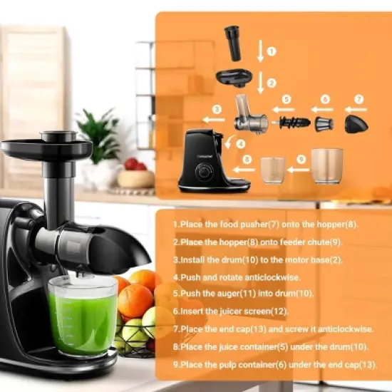 Masticating Juicer, Slowe Cold Press Juicer with 7 Spiral Masticating, Reverse Function, Juicer Machines with Food Grade Anti-oxidation Materials image {8}