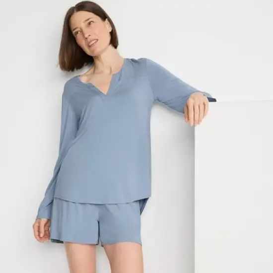 Lands' End Women's Cooling 2 Piece Pajama Set - Long Sleeve Flowy Shirt and Shorts image {3}