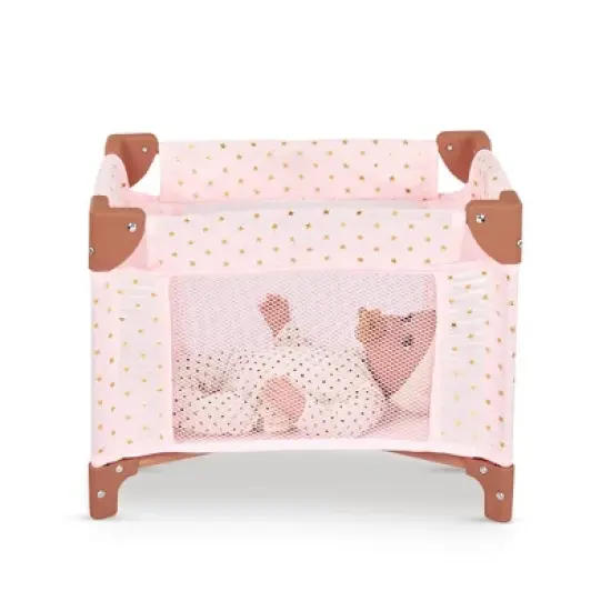 LullaBaby Doll Playpen Pink Foldable Accessory - Gold Star Print image {4}