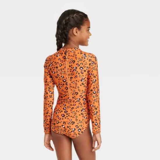 Girls' Spots of fun Long Sleeve One Piece Rash Guard Swimsuit - Cat & Jack&trade;️ Orange image {2}