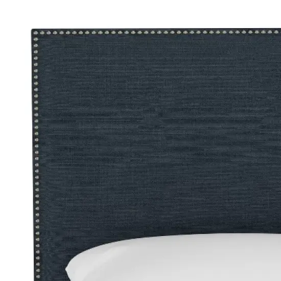 Queen Bella Nail Button Border Headboard Navy Linen/Pewter - Skyline Furniture image {3}