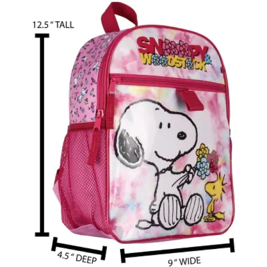 Peanuts Backpack Snoopy and Woodstock Flowers Character 3-Piece Lunchbox Pencil Case School Travel Tote Book Bag image {3}