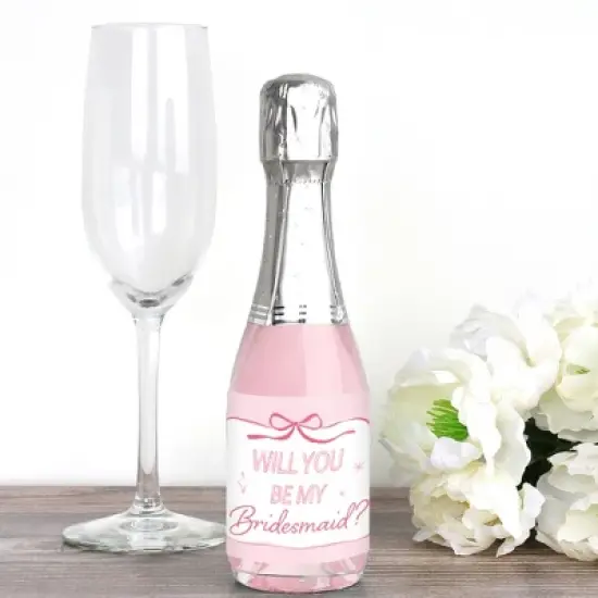 Big Dot of Happiness Mini Will You Be My Bridesmaid Bottle Stickers, Tying The Knot Bachelorette, Mini Wine and Champagne Bottle Labels - Set of 16 image {1}