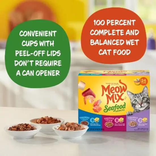 Meow Mix Seafood Selections Wet Cat Food with Shrimp, Salmon, Crab & Tuna Flavor - 2.75oz/24ct Variety Pack image {3}