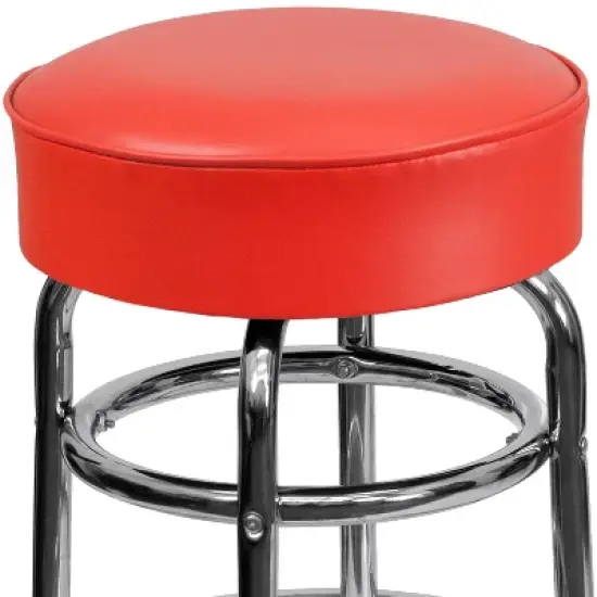 Emma and Oliver Retro Backless Double Ring Chrome Restaurant Dining Barstool image {7}