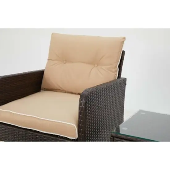 COWLOWN Beige Accented Outdoor Furniture Set, High Back Swivel Chairs, Brown Wicker Sofa for Porch, Backyard image {7}