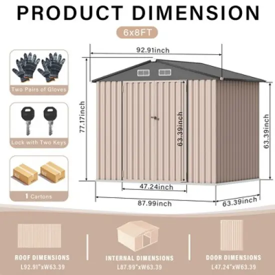 6 x 8 FT Outdoor Metal Storage Sheds Kit with Lockable Door, Utility Buildings with Air Vent for Backyard, Garden, Patio, Lawn image {1}
