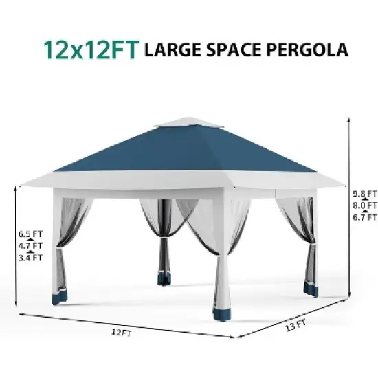 13x13 Pop Up Canopy Tent with Mosquito Netting, Instant Portable Shelter for Outdoor Backyard Parties Heavy Duty Foldable Gazebo with Carrying Bag image {8}
