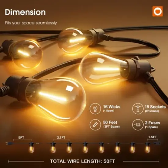 Itopfox 50FT LED Outdoor String Lights with Shatterproof Edison Bulbs, Weatherproof Strand for Patio, Garden, Commercial Grade Decorative Lighting image {5}