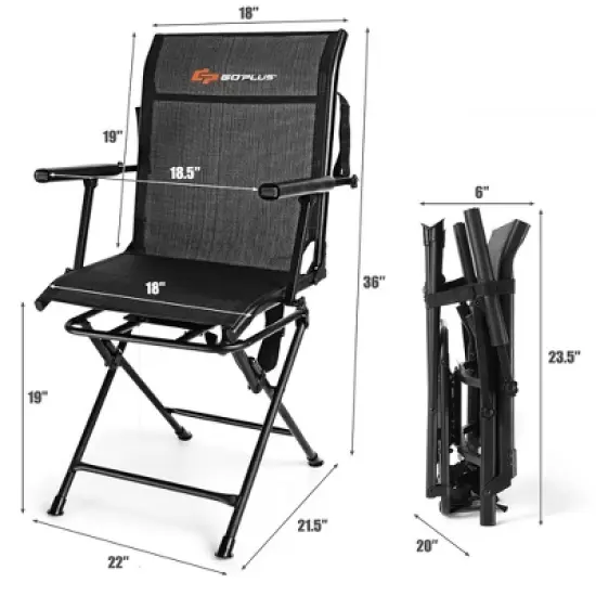 Costway Swivel Hunting Chair Foldable Mesh Chair w/ Armrests for Outdoor Activities image {9}