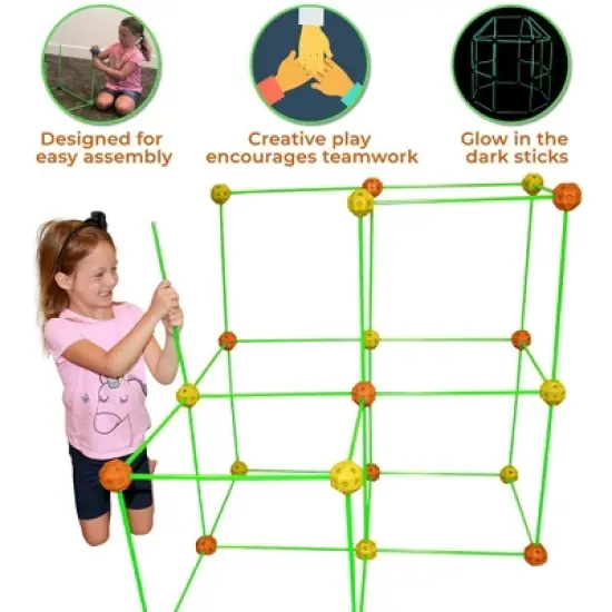 Funphix 77 Pc Fort Building Kit with Glow in the Dark Sticks - Fun Construction Toy for Age 5+ ( Orange & Yellow balls) image {2}